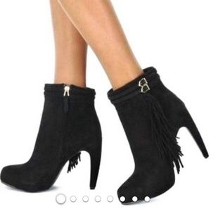 Sam Edelman Black Suede Fringe Heel Booties